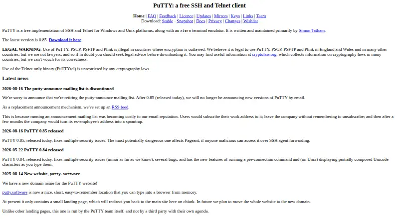 PuTTY's website