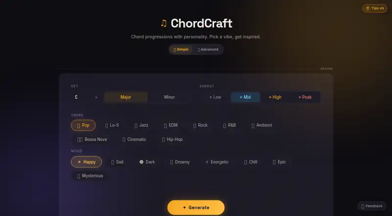 The ChordCraft homepage