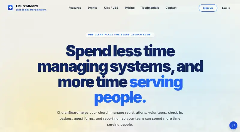 The ChurchBoard homepage