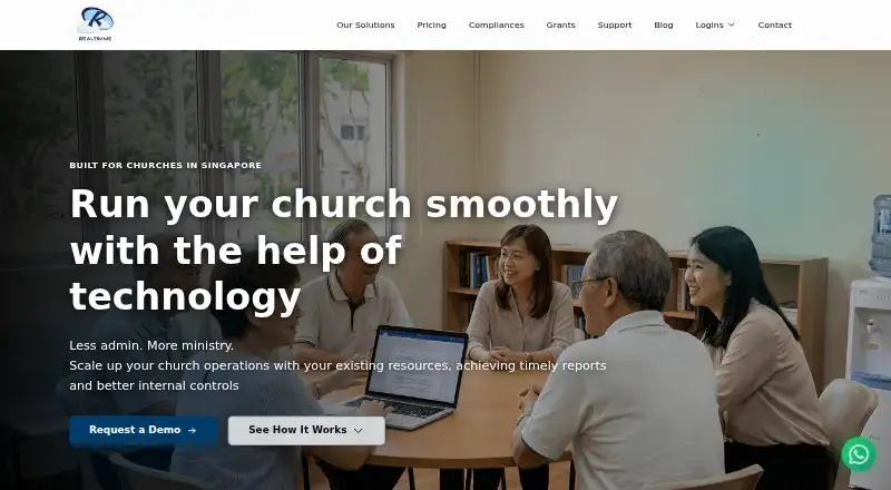 Realtimme Church Management's website