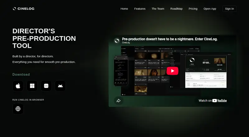 The CineLog homepage