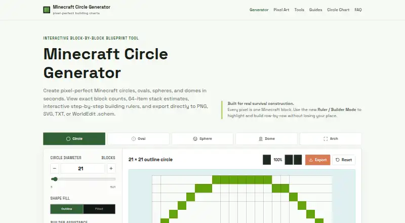 The Circle Generator Minecraft homepage