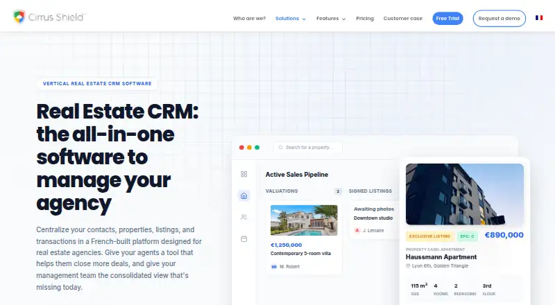 The Cirrus Shield Real Estate CRM homepage