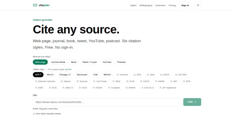 CitePlain's website