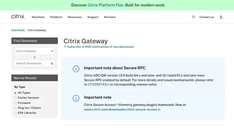 Citrix Gateway's website