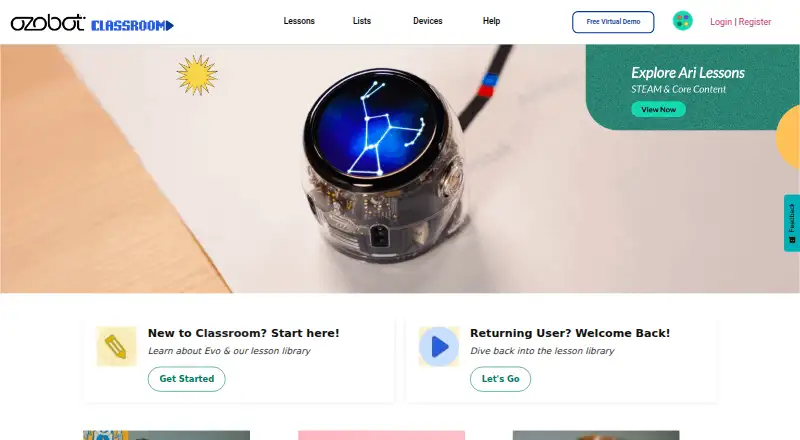 Ozobot Classroom's website