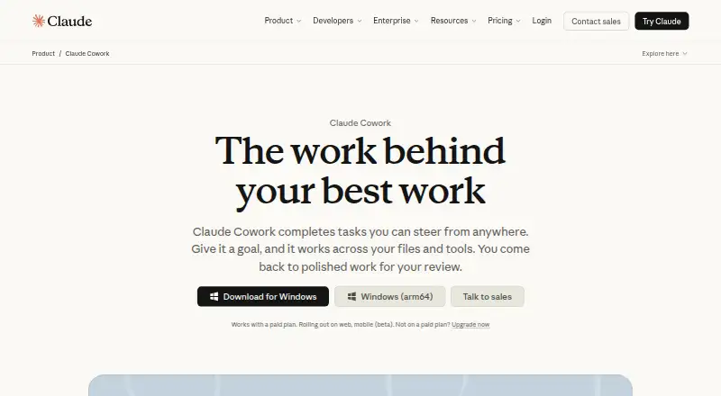 Claude Cowork's website