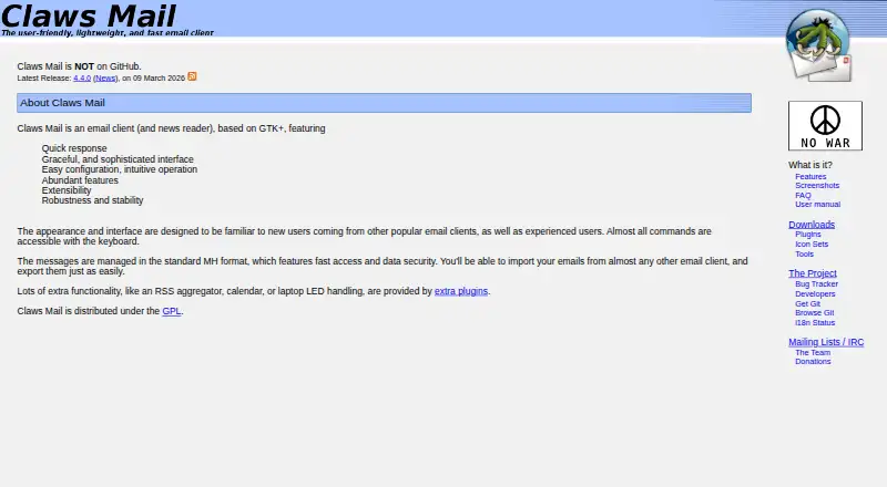 Claws Mail's website