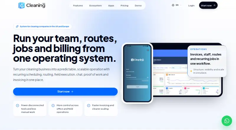 CleaningApp's website