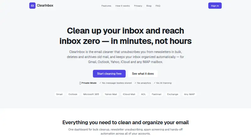 ClearInbox's website