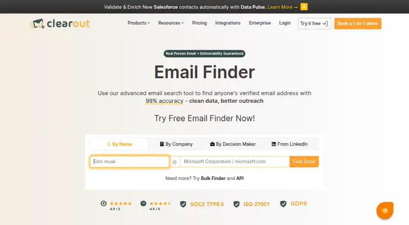 Clearout Email Finder's website
