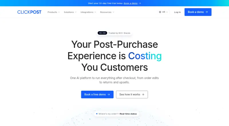 The ClickPost homepage