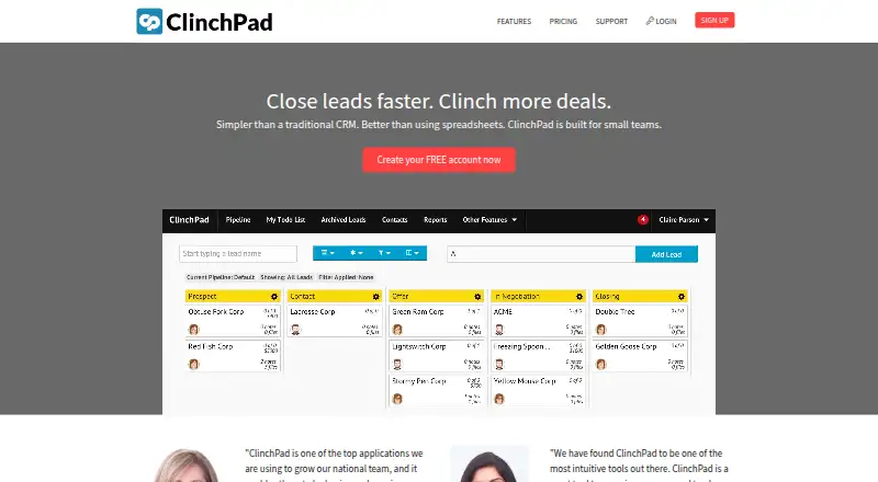 The ClinchPad homepage