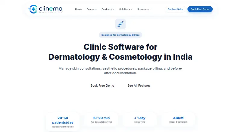 Clinemo Dermatology Software's website