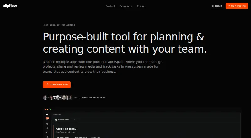 Clipflow's website