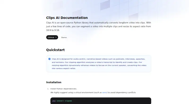 ClipsAI's website