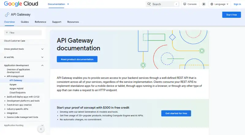 The Google Cloud API Gateway homepage