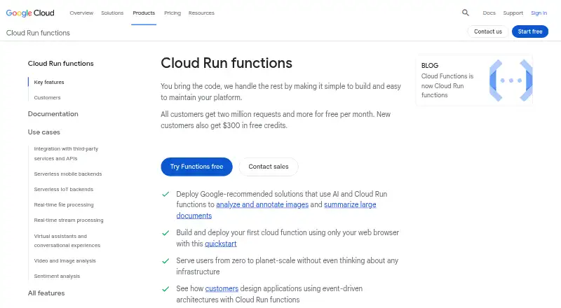 Cloud Run functions's website