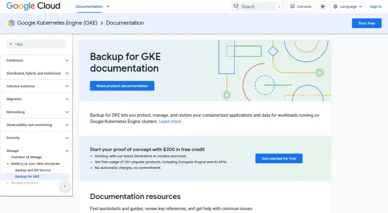 Backup for GKE's website