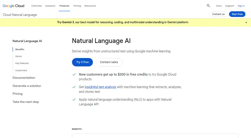 Google Cloud Natural Language API's website