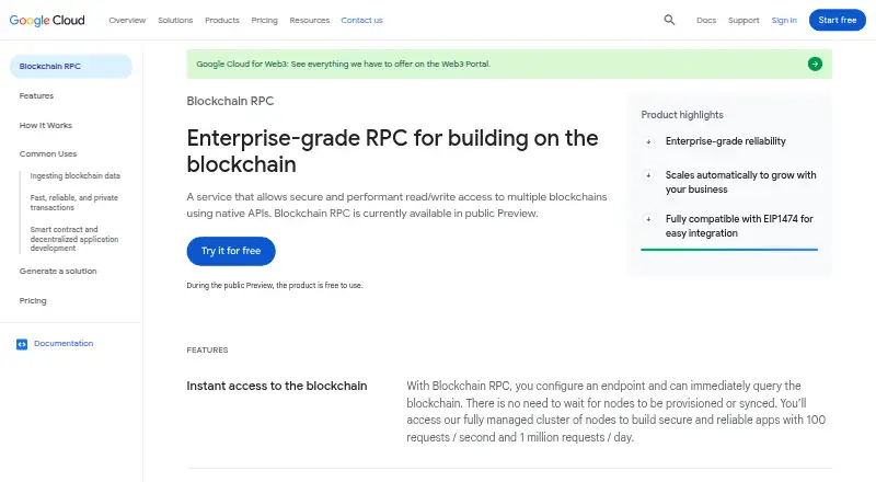 Google Cloud Blockchain RPC's website
