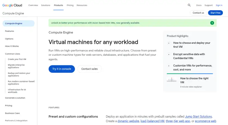 The Google Compute Engine homepage