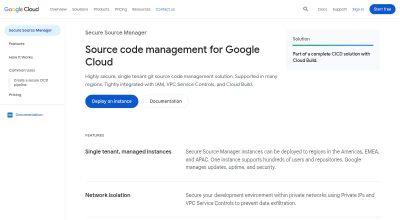Secure Source Manager's website