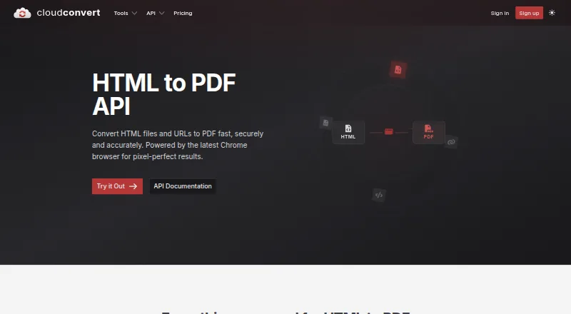 CloudConvert HTML to PDF API's website