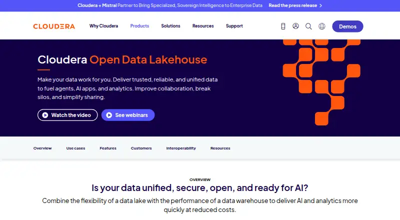 Cloudera Open Data Lakehouse's website