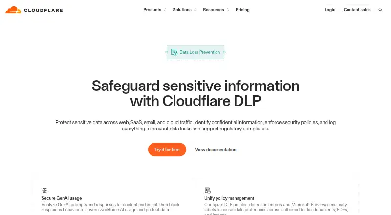 The Cloudflare Data Loss Prevention homepage