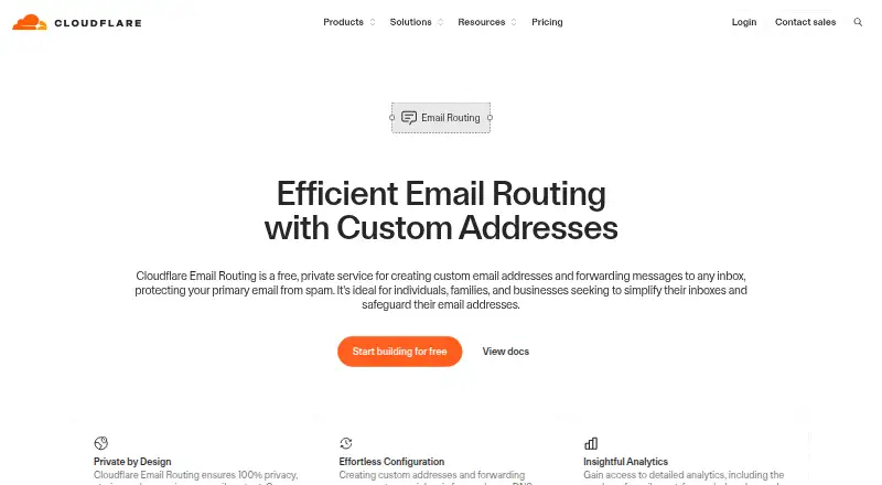 Cloudflare Email Routing's website