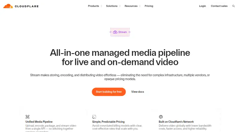 Cloudflare Stream's website
