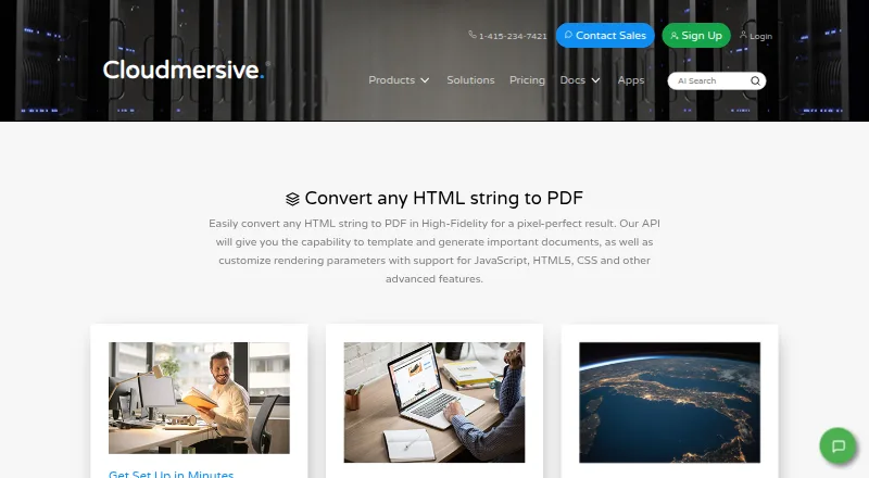 Cloudmersive HTML to PDF API's website