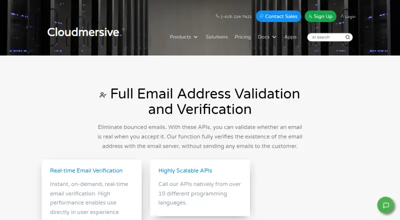 Cloudmersive Email Verification API's website