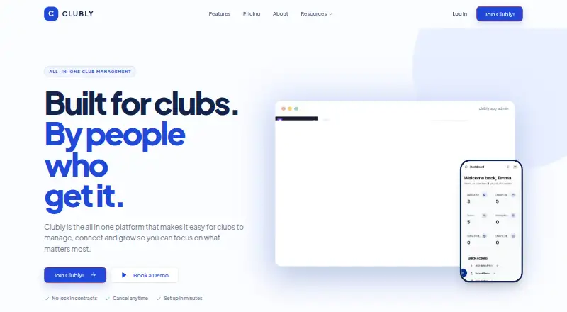 Clubly's website
