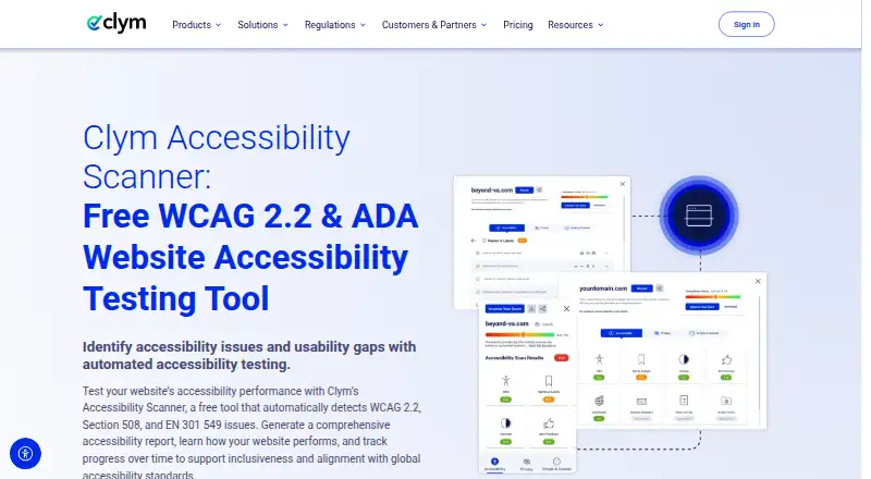 The Clym Accessibility Scanner homepage