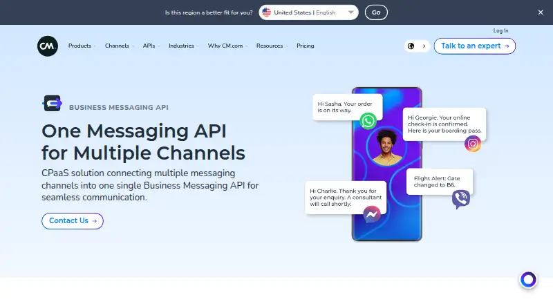 CM.com Business Messaging API's website
