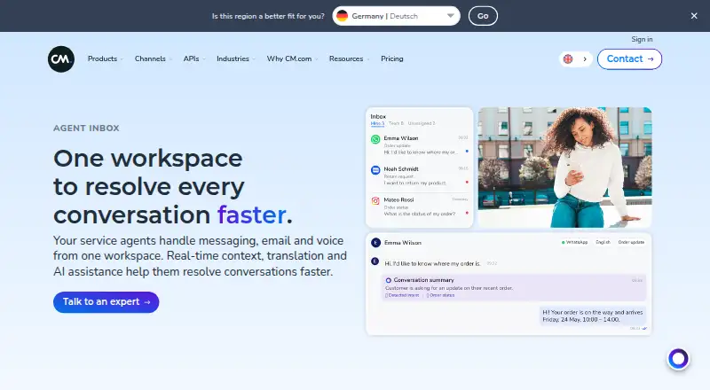 CM.com Mobile Service Cloud's website