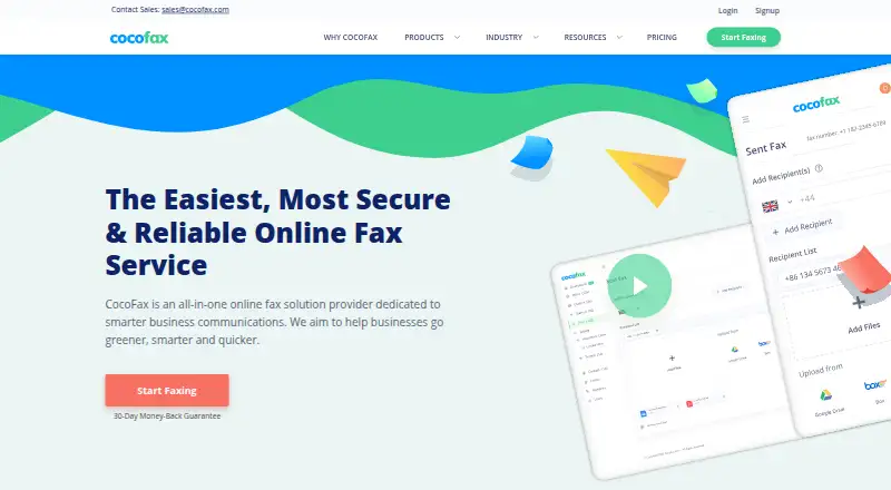 The CocoFax homepage