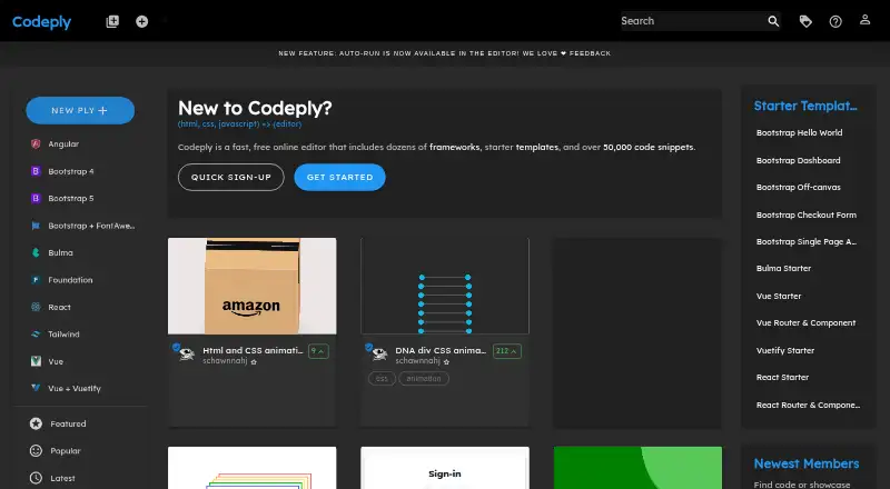 The Codeply homepage