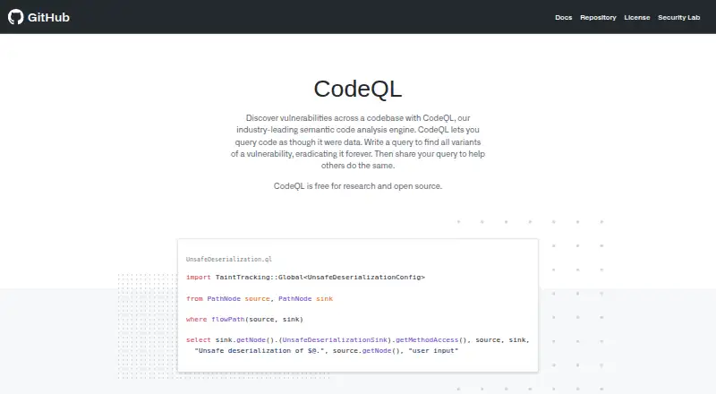 GitHub CodeQL's website