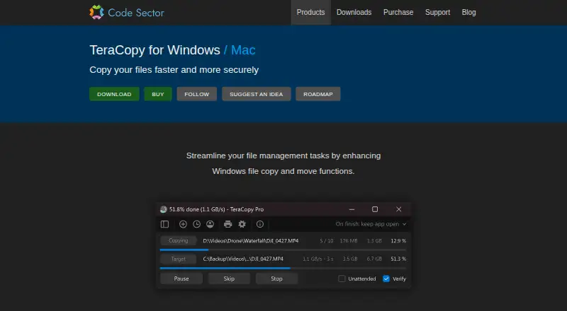 The TeraCopy homepage