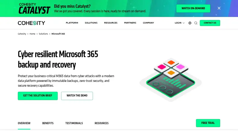 Cohesity Cloud Services for Microsoft 365's website