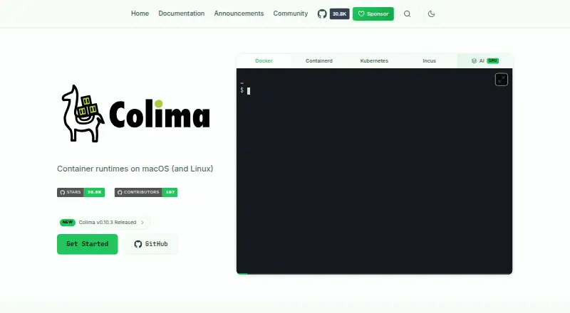 The Colima homepage