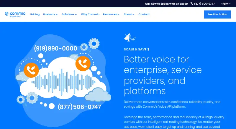 Commio Voice API's website
