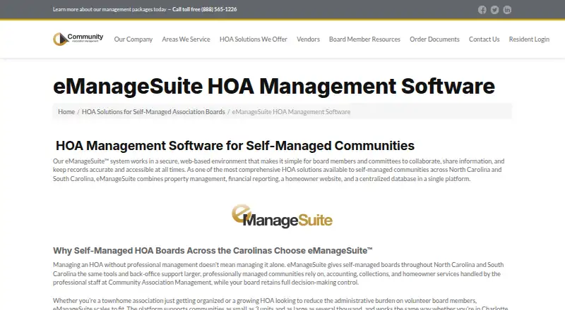 eManageSuite HOA Management Software's website