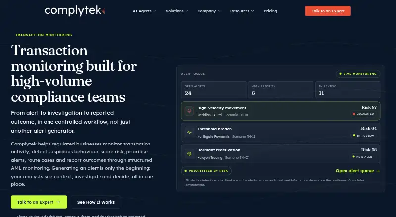 Complytek Transaction Monitoring's website