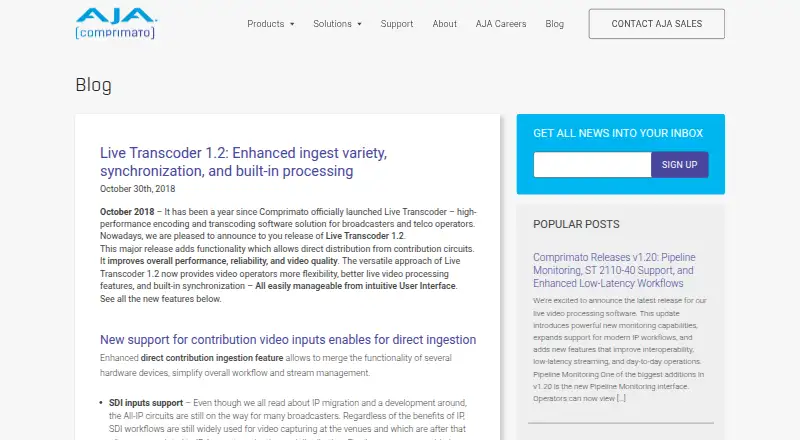 The Comprimato Live Transcoder homepage