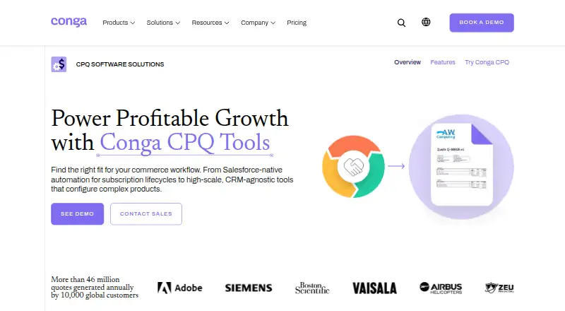 Conga CPQ's website