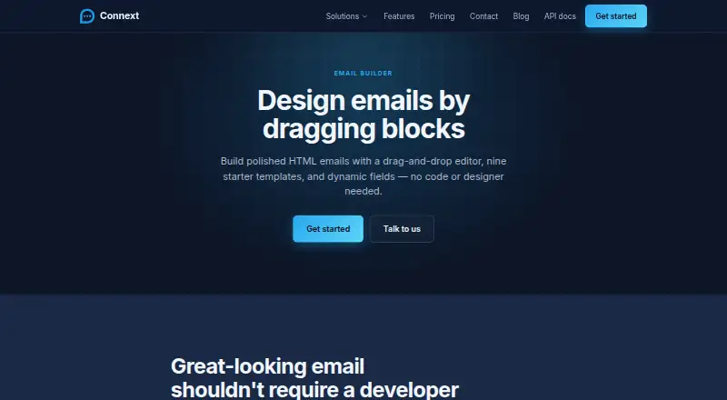 The Connext Email Builder homepage